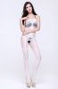 Blancho SE-168-WHITE Sexy Lady Stripe Open Crotch Body Stocking - White - Medium