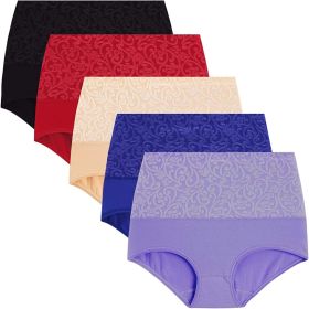 Women Underwear High Waist Cotton Briefs Ladies Panties Tummy Control Panty Full Coverage Multipack (Color: 5 Pack Jacquard, size: 4XL)
