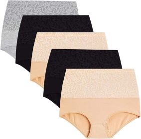 Women Underwear High Waist Cotton Briefs Ladies Panties Tummy Control Panty Full Coverage Multipack (Color: 5 Packs-jacquards, size: 4XL)
