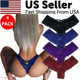 4 Pack Women Sexy Lace Underwear Lingerie Panties G-String Brief Thong Plus Size (Panties Size: M)