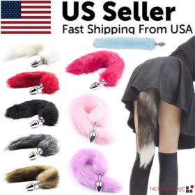 False Fox Tail With Metal Anal-Butt Plug Buttplug Cosplay Game Toy Games Romance (Color: Black)