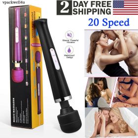 20 Speed Electric Handheld Vibrating Massager Therapy Motor Wand Full Body Massage Stick+Box (Color: Black)