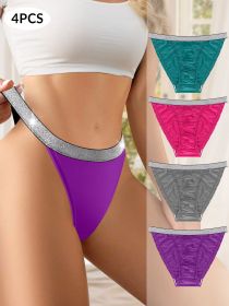 Girl Lingeries G String Underwear Briefs Ladies Panty Set 4pcs Pack Sexy Women's Panti Set (Color: 4 pcs multi color, size: S)